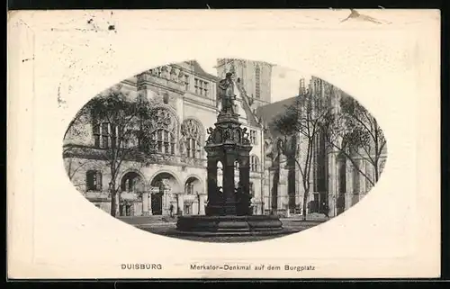 Präge-AK Duisburg, Merkator-Denkmal auf dem Burgplatz
