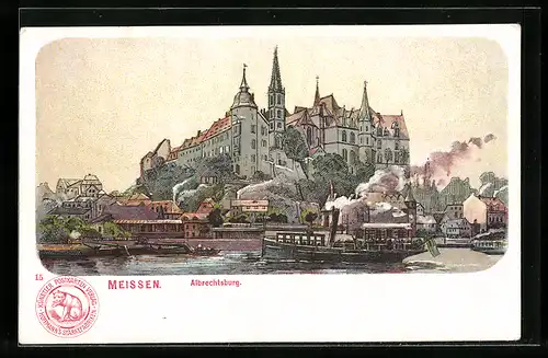 Lithographie Meissen, Blick zur Albrechtsburg