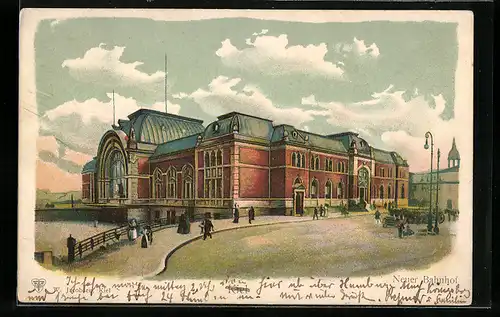 Lithographie Kiel, Blick zum Bahnhof