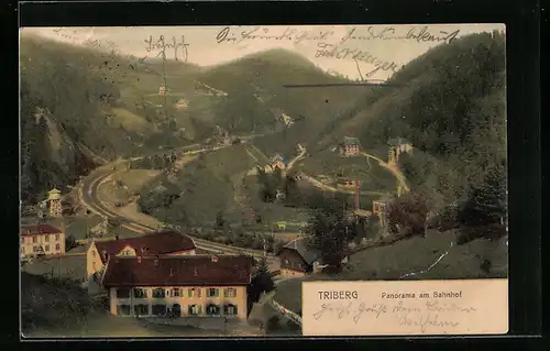 AK Triberg, Panorama am Bahnhof