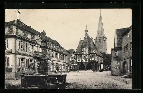 AK Michelstadt, Marktplatz mit Brunnen