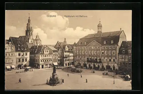 AK Coburg, Marktplatz mit Rathaus