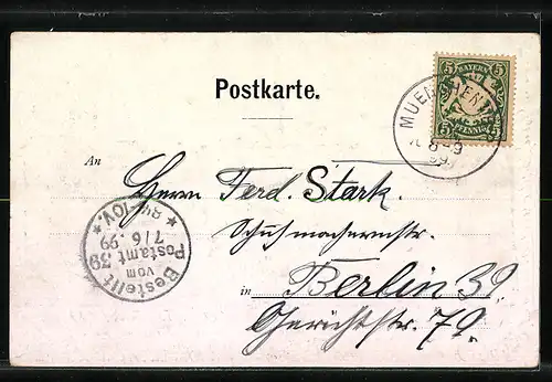 Künstler-AK München, Sendlingerthorplatz aus der Vogelschau