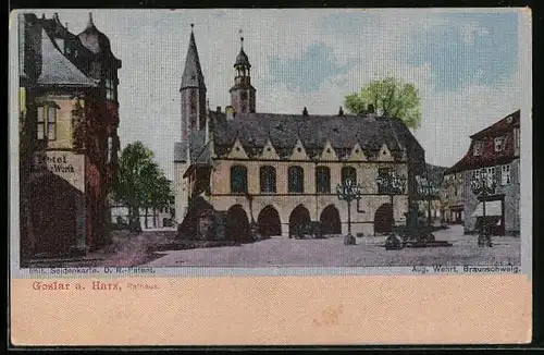 Seiden-Imitations-AK Goslar a. Harz, Blick zum Rathaus