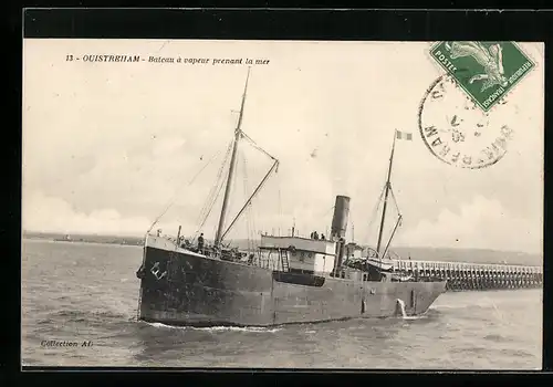 AK Ouistreham, Bateau à vapeur prenant la mer