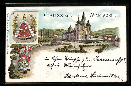 Lithographie Mariazell, Wallfahrtskirche, Gnaden-Mutter