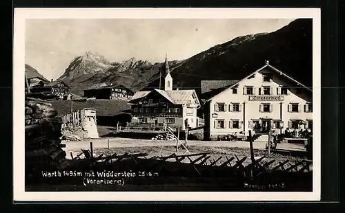 AK Warth /Vorarlberg, Ortspartie mit Gasthaus Tirolerhof und Widderstein