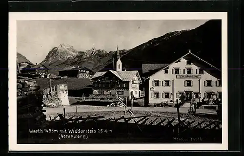 AK Warth /Vorarlberg, Ortspartie mit Gasthaus Tirolerhof und Widderstein