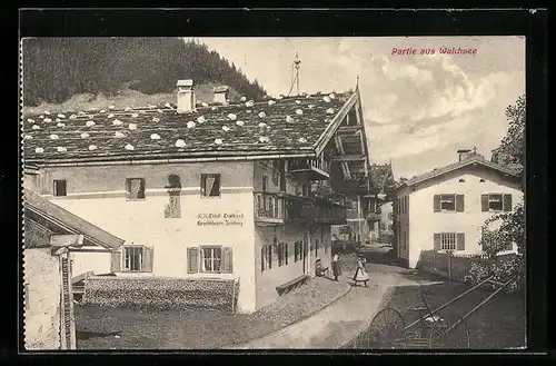 AK Walchsee, Strassenpartie an der Gemischtwarenhandlung