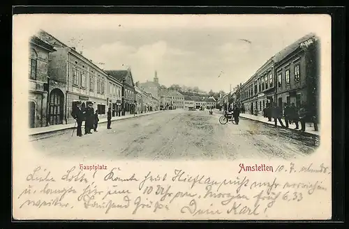 AK Amstetten, Hauptplatz mit Passanten