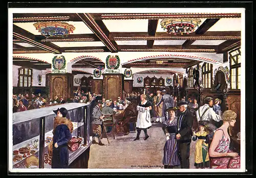 AK Salzburg, Hotel Pitter, Pitter-Keller mit Gästen