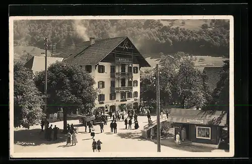 AK Schruns, Hotel Taube-Post, Photohandlung und Postkartenzentrale, AK-Verkauf