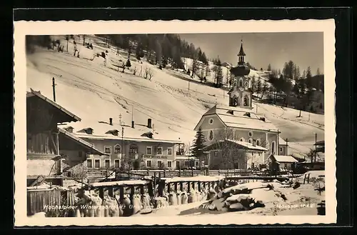 AK Gries am Brenner, Gasthof Weisses Rössl und Kirche im Winter