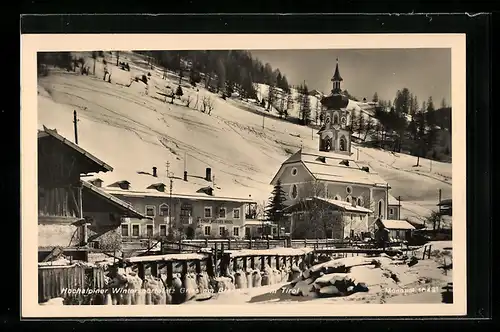 AK Gries am Brenner, Gasthof Weisses Rössl und Kirche im Winter