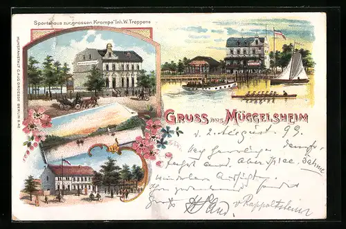 Lithographie Berlin-Müggelheim, Sportshaus zur grossen Krampe