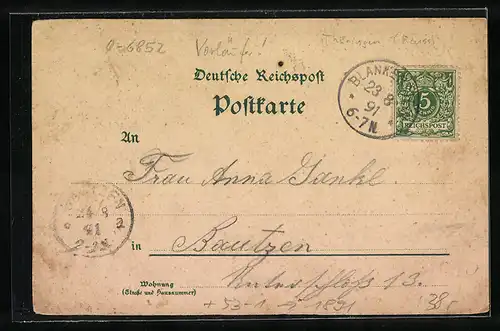 Vorläufer-Lithographie Blankenstein, 1891, Restauration u. Garten, Burg Blankenstein