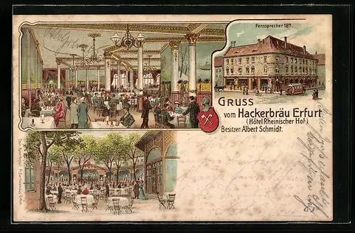 Lithographie Erfurt, Hotel Rheinischer Hof Hackerbräu