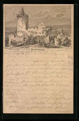 Vorläufer-Künstler-AK Rudelsburg, 1887, Ansicht der prächtigen Rudelsburg