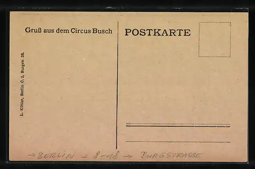 Künstler-AK Berlin, Zirkus Busch in der Burgstrasse