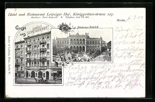 AK Berlin, Hotel u. Restaurant Leipziger Hof, Königgrätzerstrasse 127, Potsdamer-Bahnhof