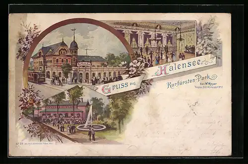 Künstler-AK Berlin-Halensee, Kurfürsten-Park mit Springbrunnen