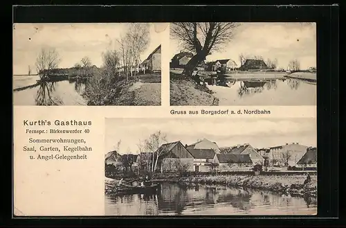 AK Borgsdorf a. d. Nordbahn, Kurths Gasthaus, Ortsansicht