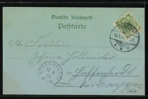 Mondschein-Lithographie Neckargemünd, Altes Stadttor, Bahnhof m. Restaurant, Neckarbrücke