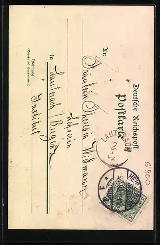 Lithographie Neckargemünd, Gasthaus Kümmelbacherhof mit Blick ins Neckartal