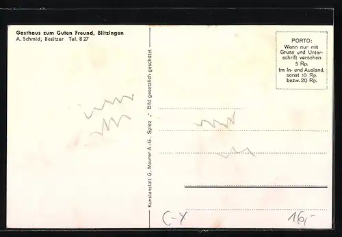AK Blitzingen, Gasthaus zum guten Freund, Bes. A. Schmid