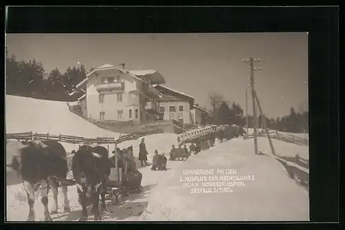 AK Seefeld, Ausflug der Abteilung I des k. k. Notreservespitals mit Schlitten und Fuhrwerk