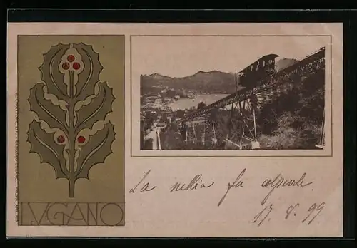 AK Lugano, Ortsansicht, Zahnradbahn, Jugendstil