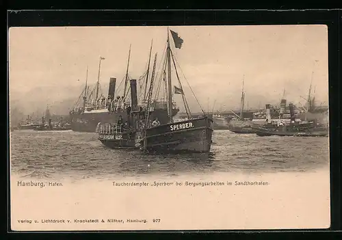 AK Hamburg, Hafen, Taucherdampfer Sperber bei Bergungsarbeiten im Sandthorhafen