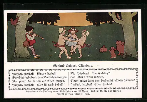 Künstler-AK Gertrud Caspari: Elfentanz mit Hasen und Eichhörnchen