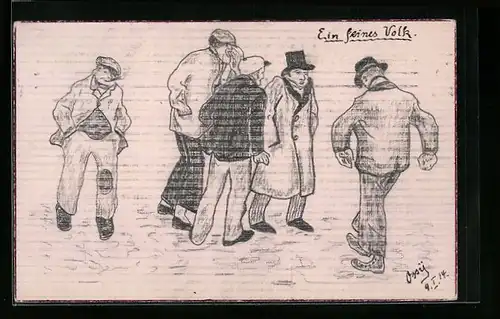 Künstler-AK Handgemalt: Ein feines Volk, Gruppenbild mit Herren