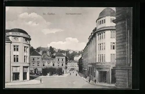 AK St. Gallen, Kornhausstrasse mit Bankgebäude