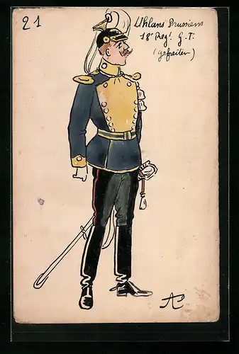 Künstler-AK Handgemalt: Stolzer Soldat posiert in ganzer Pracht