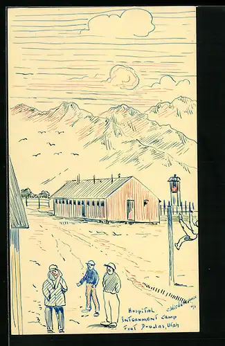 Künstler-AK Handgemalt: Fort Douglas, Utah, Hospital Internment Camp, Kriegsgefangene