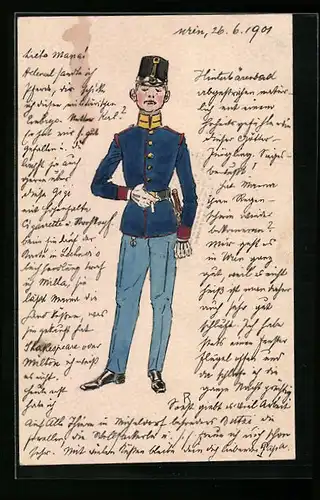 Künstler-AK Handgemalt: Rauchender Soldat mit Bajonett