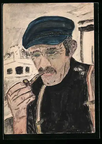 Künstler-AK Handgemalt: Seefahrer mit Pfeife