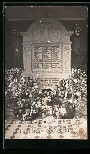 Foto-AK Hasselbach, Einweihung des Kriegerdenkmals 1921