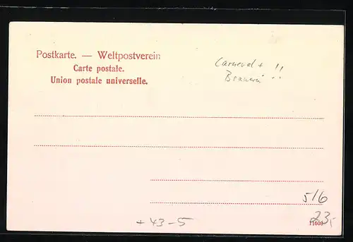 Lithographie Mannheim, Grosse Carneval-Gesellschaft Feuerio e. V. 1904, Eröffungsgruppe mit Kleppergarde vor Brauerei