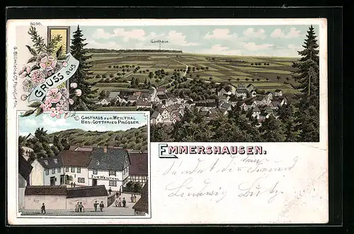 Lithographie Emmershausen, Gasthaus zum Weilthal, Teilansicht