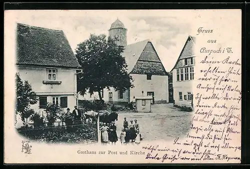 AK Anspach /Taunus, Gasthaus Zur Post mit Leuten & Kirche