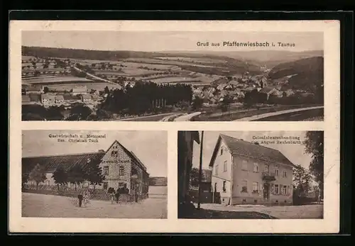 AK Pfaffenwiesbach i.T., Gasthaus und Metzgerei Christian Tuch, Colonialwarenhandlung August Raufenbarth, Gesamtansicht