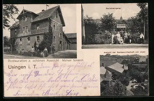 AK Usingen i. T., Restauration zur schönen Aussicht, aus der Vogelschau