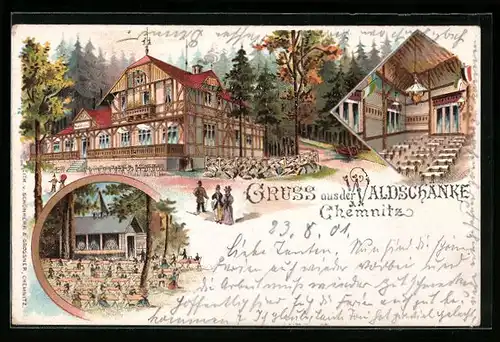 Lithographie Chemnitz, Gasthaus Waldschänke, Innenansicht