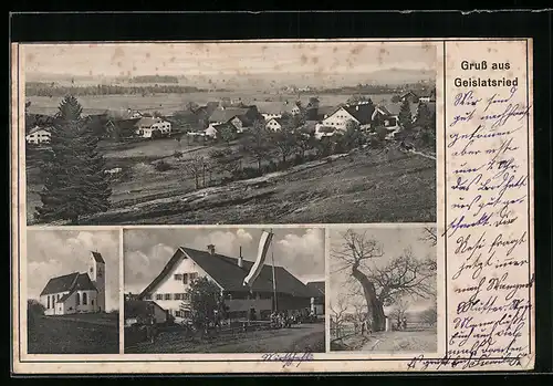 AK Geislatsried, Gebäudeansicht, Kirche, Ortspartie mit Baum