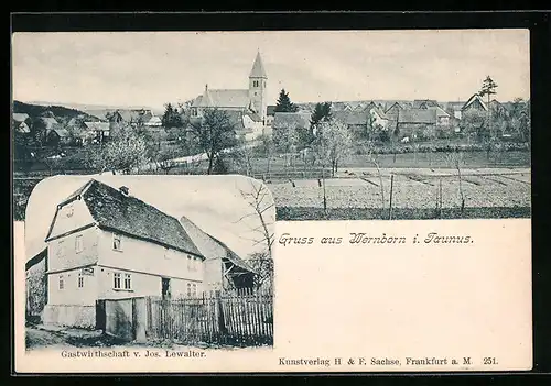 AK Wernborn i. Taunus, Ortsansicht mit Gasthaus v. Jos. Lewalter