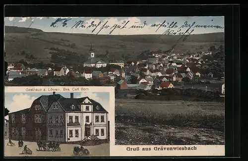 AK Grävenwiesbach, Gasthaus zum Löwen, Inh. Karl Born, Ortsansicht