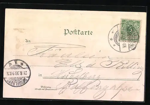 Lithographie Neckargemünd, Teilansicht, Brücke